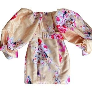 ASOS Floral Puff Sleeve Mini Dress - Pink and Cream